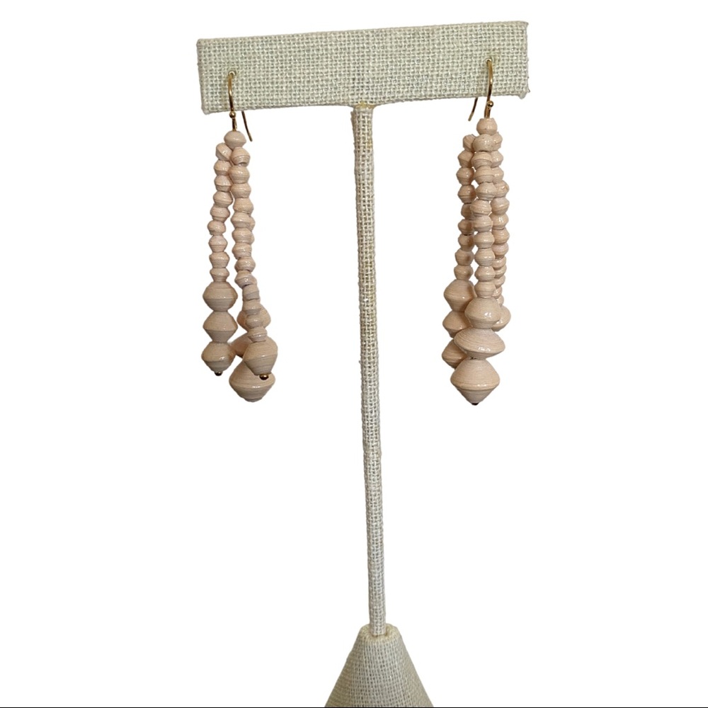 Sseko Cascading Bead Earrings in Cream, Paper Beads, NWOT